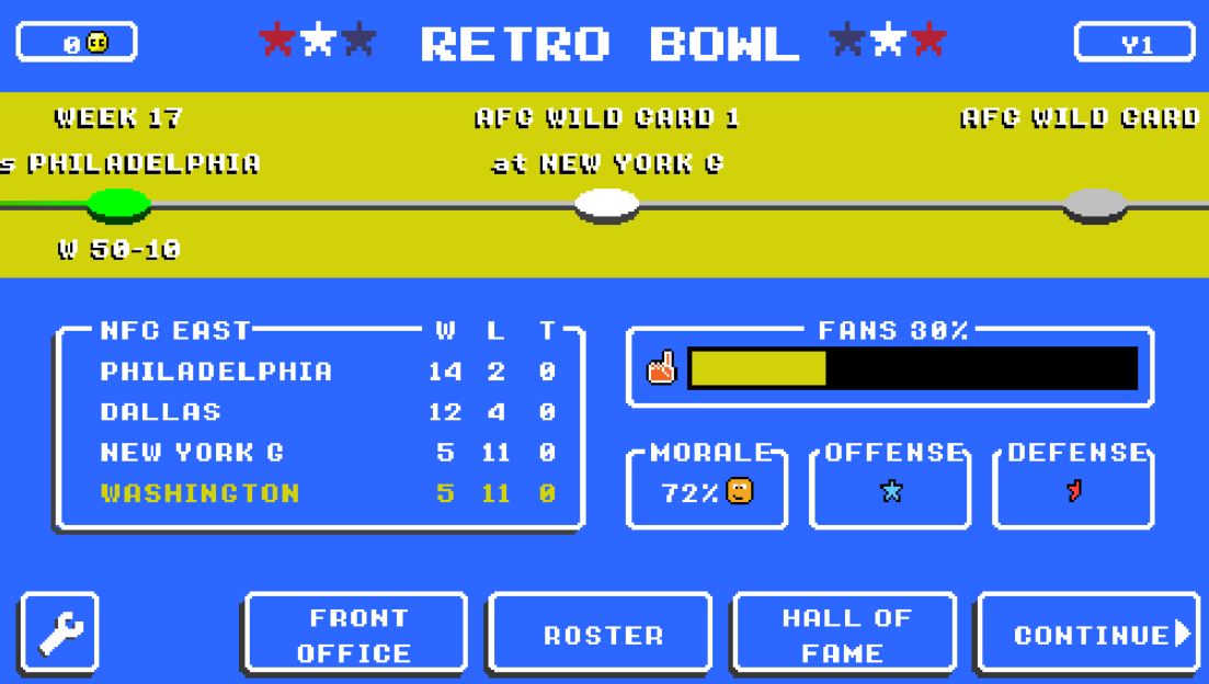 Retro Bowl 26 Game Screenshot with Retro Pixel Graphics